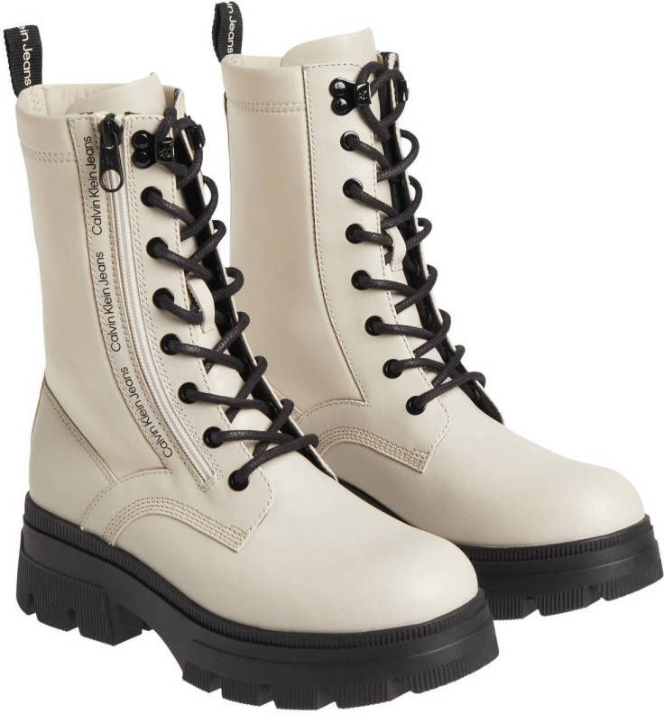 CALVIN KLEIN JEANS leren veterboots off white