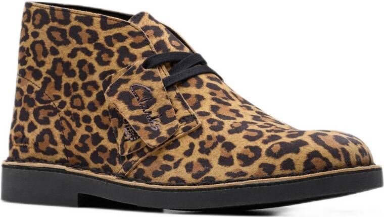 Clarks Evo suède veterboots met panterprint cognac