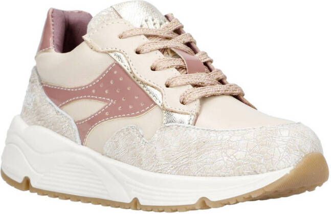 Clic! chunky leren sneakers ecru roze