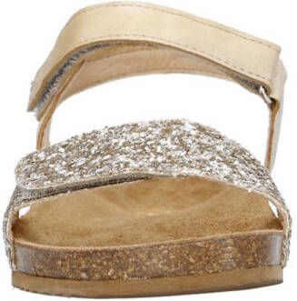 Clic! leren sandalen met glitters beige zilver