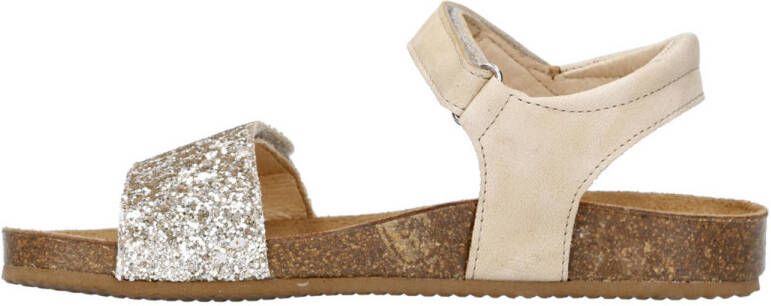 Clic! leren sandalen met glitters beige zilver
