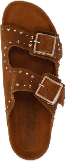 Colors of California suède slippers met studs cognac