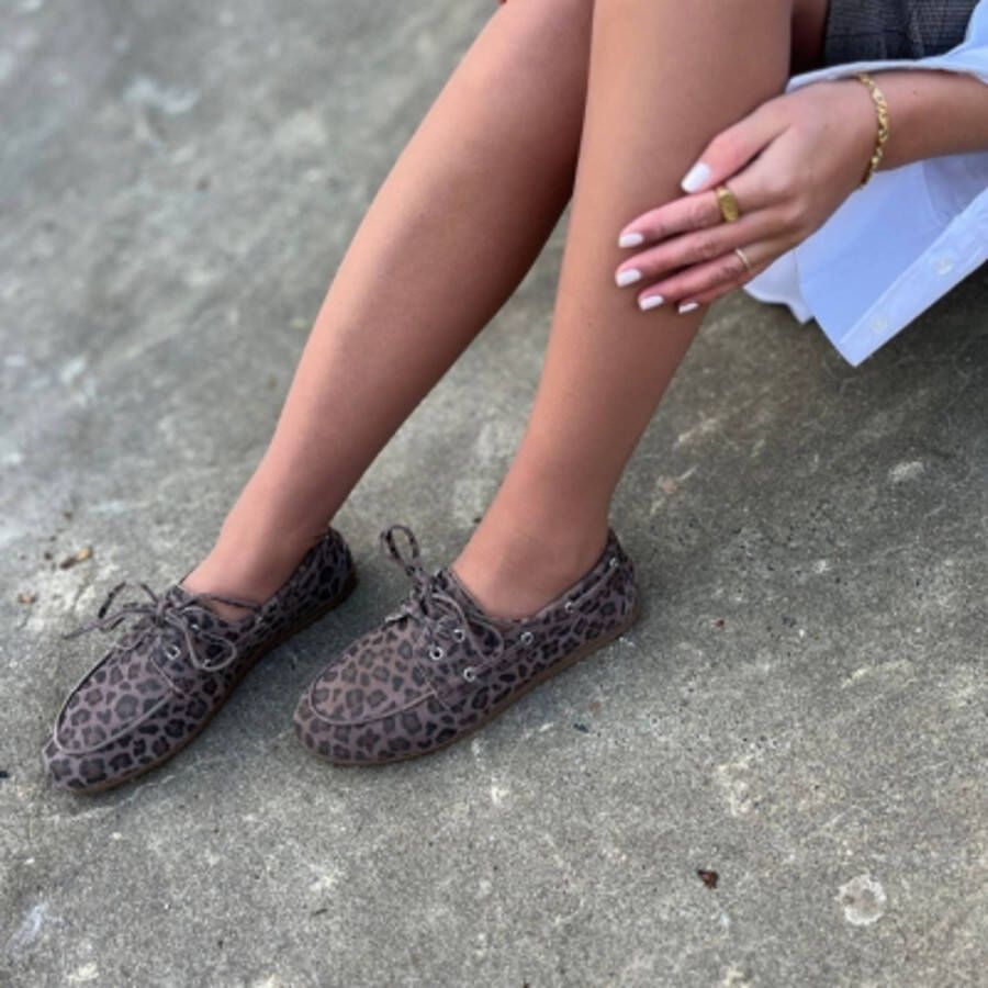 Copenhagen Shoes Savannah suède bootschoenen met panterprint bruin zwart