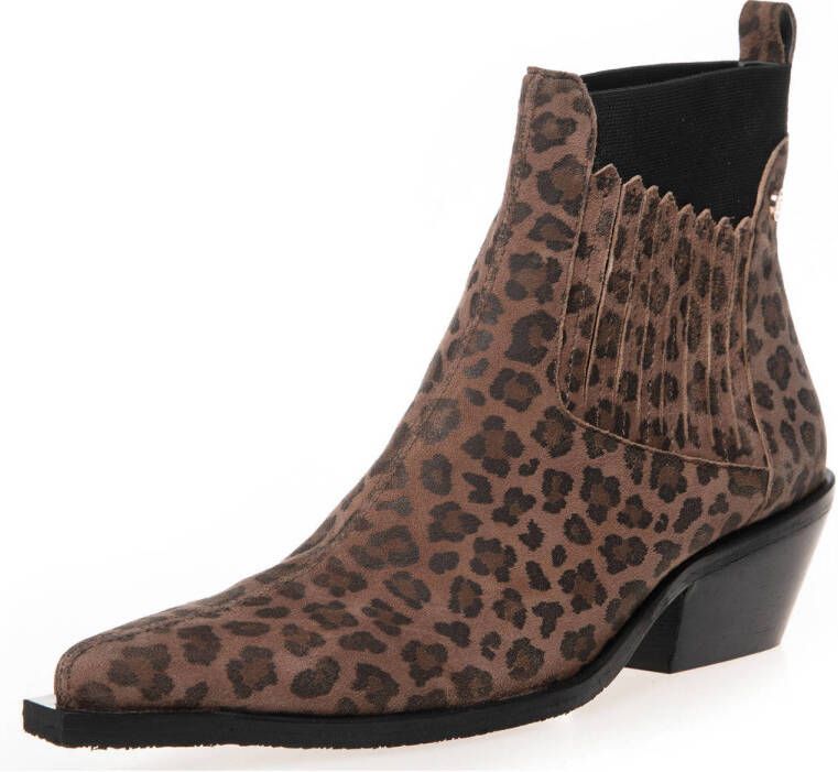 Copenhagen Shoes The Walking Boot suède cowboylaarzen met panterprint bruin