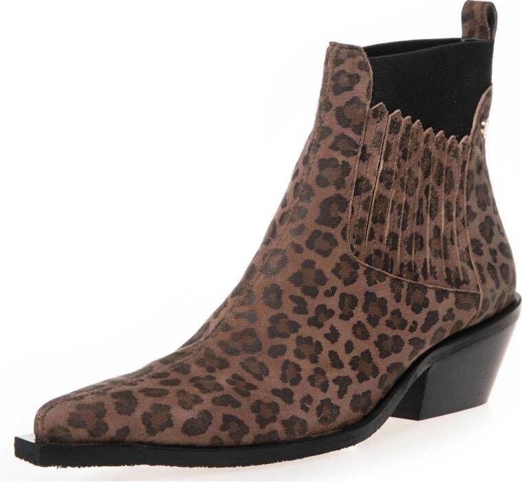 Copenhagen Shoes The Walking Boot suède cowboylaarzen met panterprint bruin
