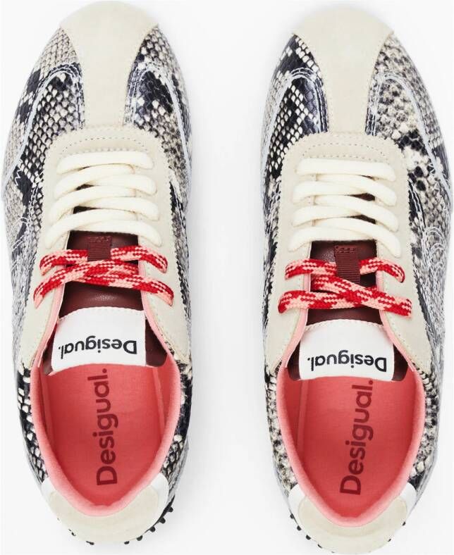 Desigual leren sneakers met slangenprint ecru zwart