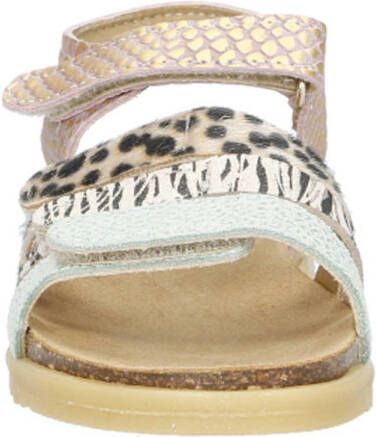 Develab leren sandalen roze groen bruin