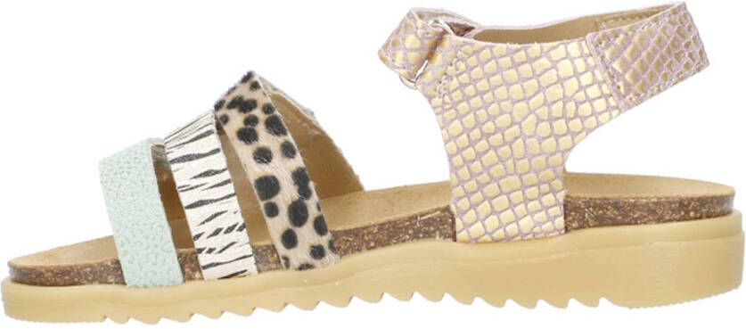 Develab leren sandalen roze groen bruin