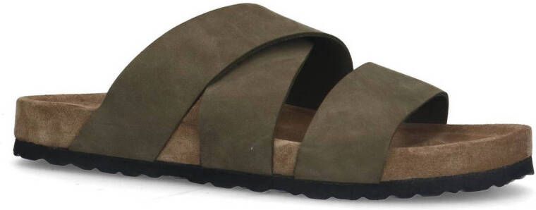 Manfield nubuck slippers donkergroen