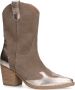 Manfield Dames Taupe cowboylaarzen met goudkleurige metallic details - Thumbnail 3