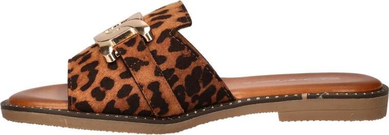 Dolcis slippers met panterprint cognac zwart