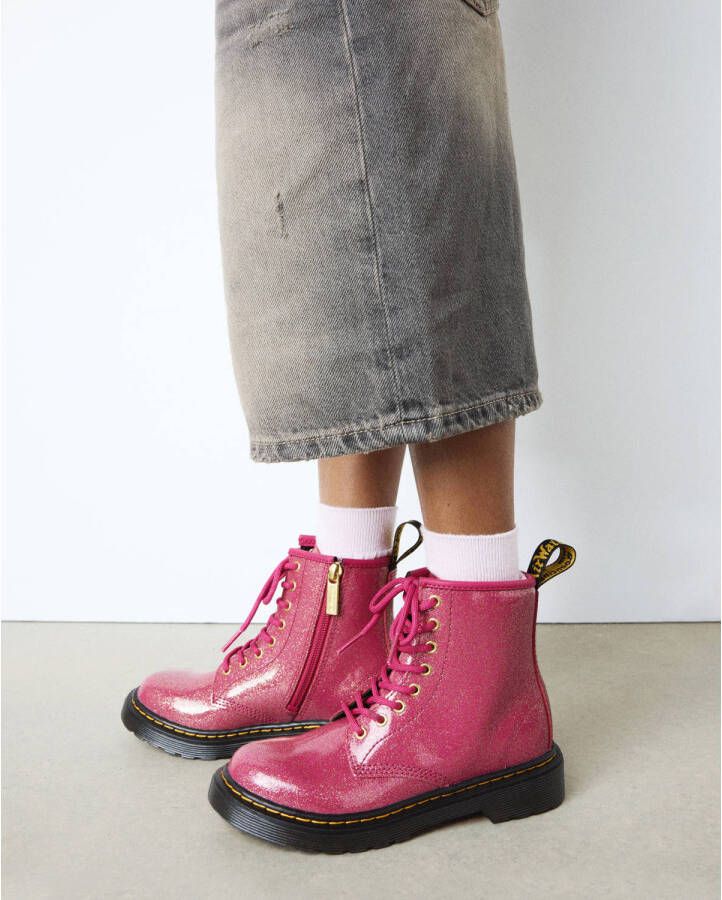 Dr. Martens 1460 J leren veterboots fuchsia zilver goud