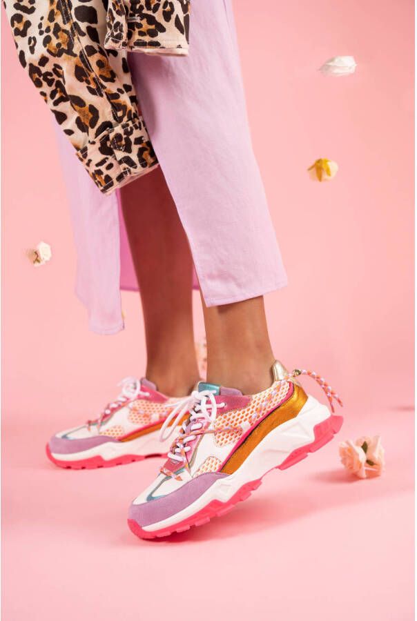 DWRS Bonney chunky leren sneakers roze lila oranje