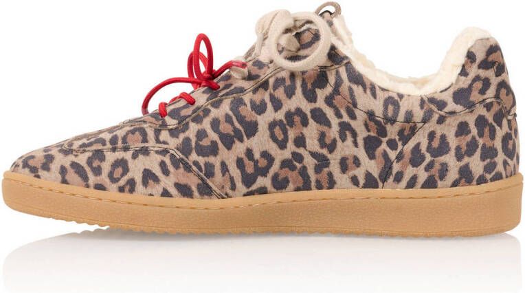 DWRS CARPI leopard teddy gevoerde suède sneakers met panterprint beige zwart