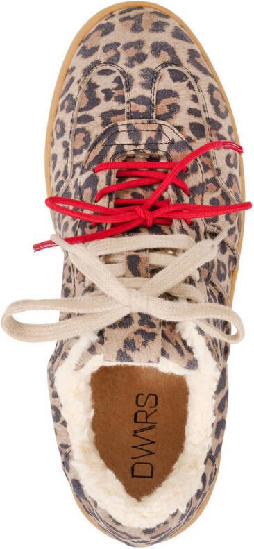 DWRS CARPI leopard teddy gevoerde suède sneakers met panterprint beige zwart
