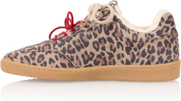 DWRS CARPI leopard teddy gevoerde suède sneakers met panterprint beige zwart