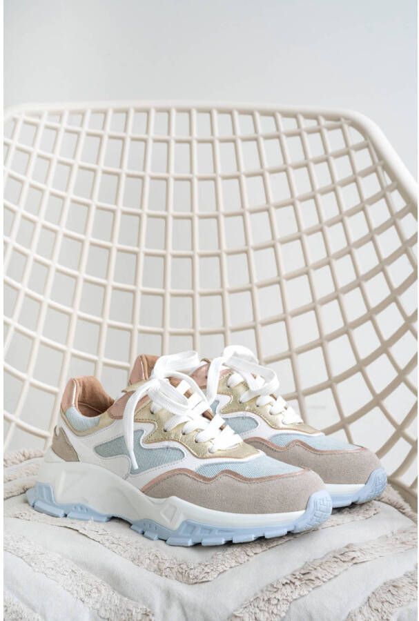 DWRS Chester denim chunky leren sneakers rosé jeans