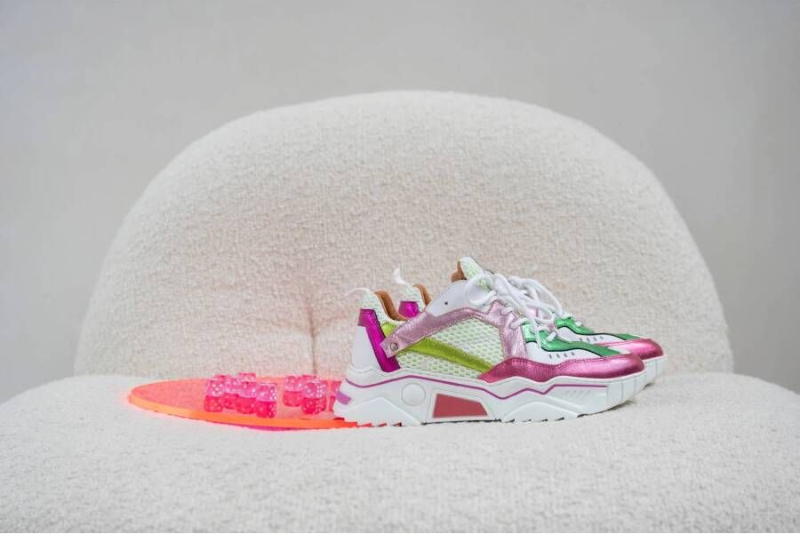 DWRS Pluto chunky leren sneakers wit roze groen