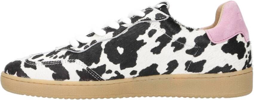 DWRS Poona leren sneakers met ponyhair en koeienprint zwart wit