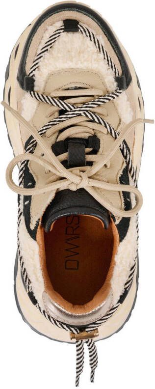 DWRS Saturnus teddy chunky leren sneakers beige zwart