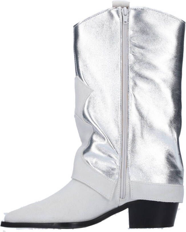 DWRS Shetland leren cowboylaarzen met flap wit zilver