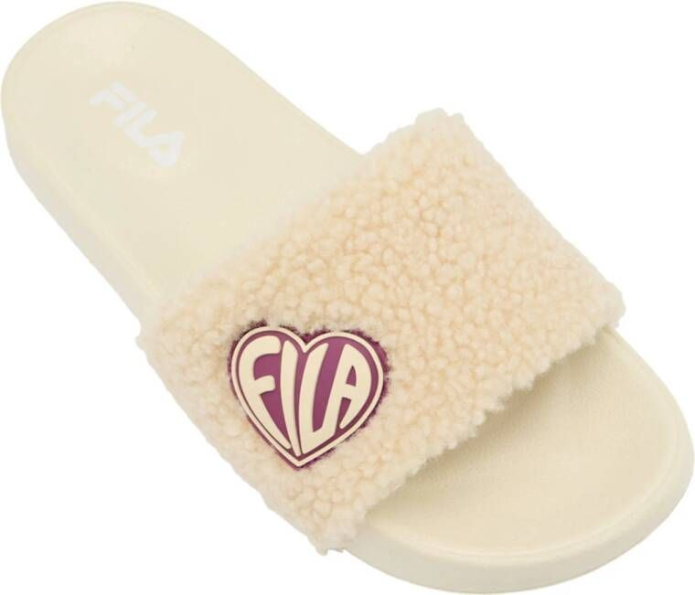 Fila badslippers van imitatiebont beige