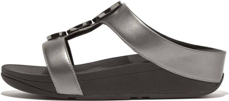 FitFlop TM Halo Bead-Circle Metallic H-Bar leren slippers zwart metallic