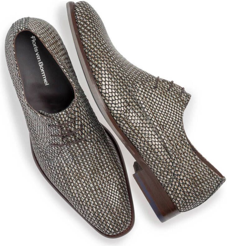 Floris van Bommel De Stijler 40.05 leren veterschoenen met reptielprint grijs