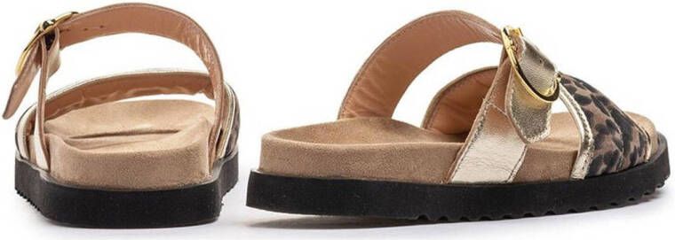 Floris van Bommel Karli 01.03 suède slippers met panterprint taupe