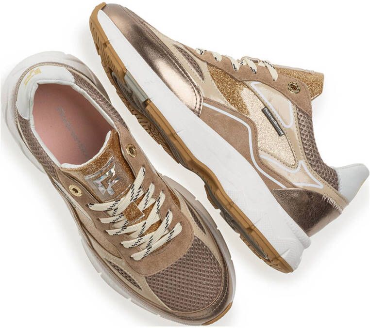 Floris van Bommel leren sneakers met glitters brons