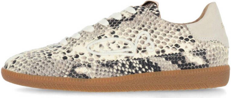 Fred de la Bretoniere Pearl Sign leren sneakers met slangenprint zwart wit taupe