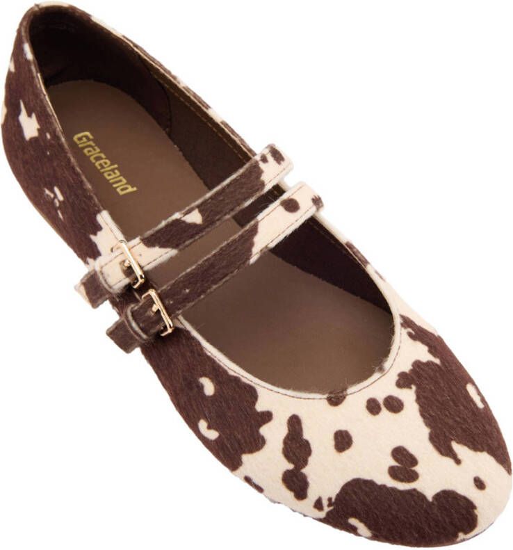 Graceland ballerina's met harige koeienprint bruin