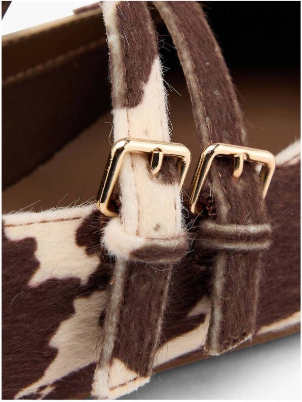 Graceland ballerina's met harige koeienprint bruin