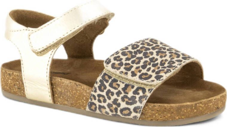 Graceland leren sandalen goud panter