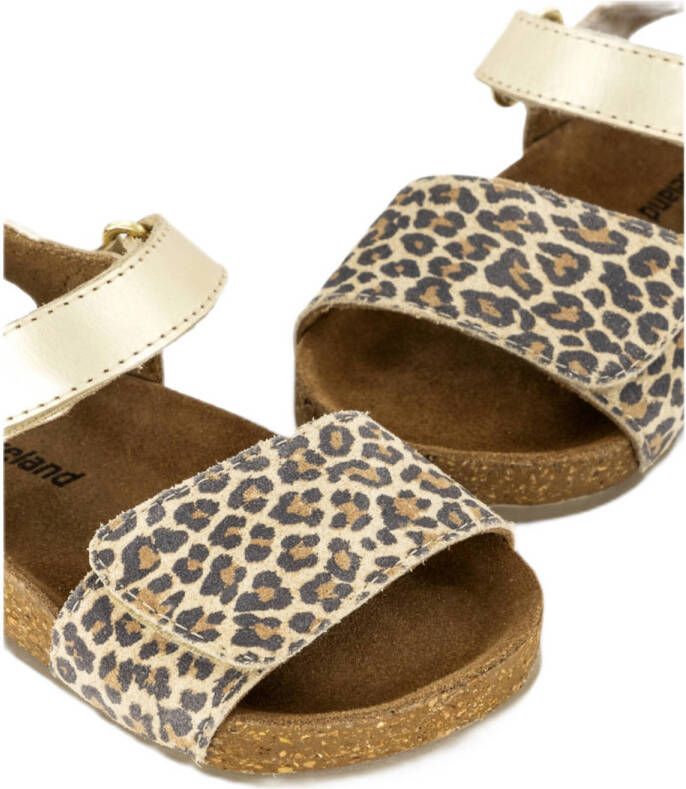 Graceland leren sandalen goud panter