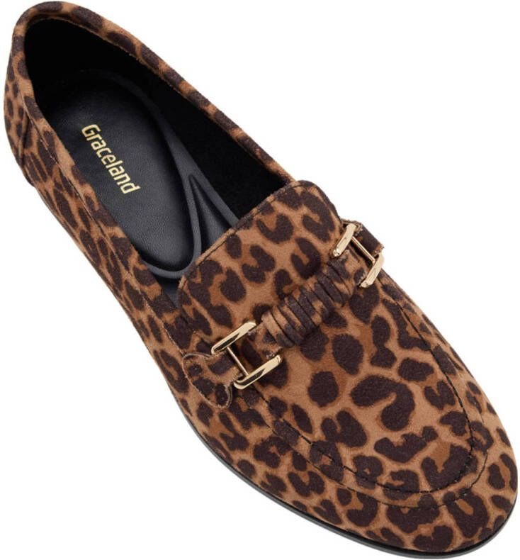 Graceland loafers met panterprint cognac zwart