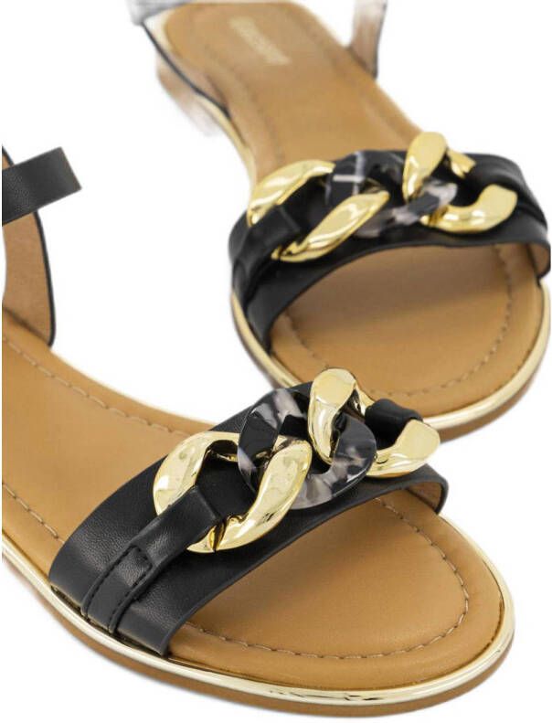 Graceland sandalen met ketting zwart