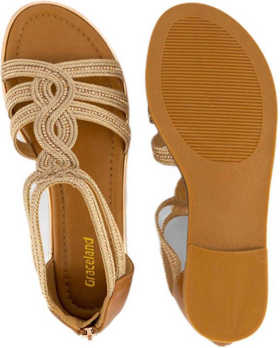 Graceland sandalen met steentjes bruin