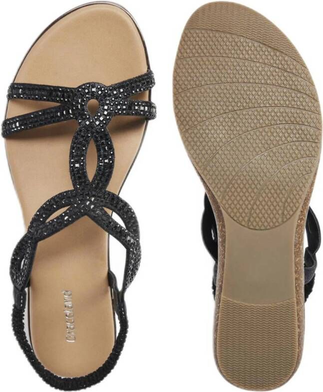 Graceland sandalen met steentjes zwart