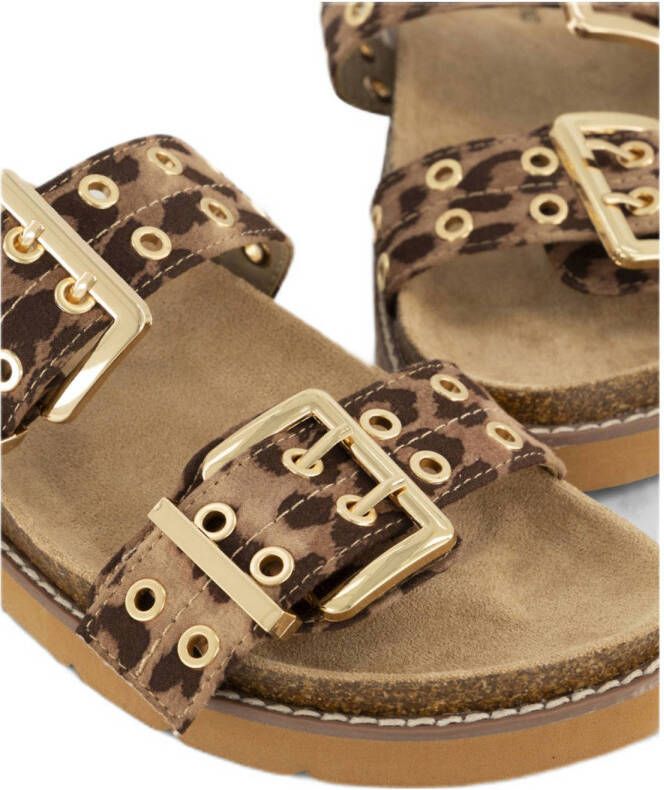 Graceland slippers met panterprint beige zwart