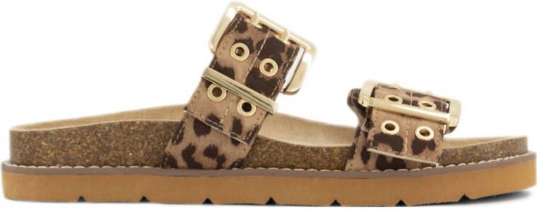 Graceland slippers met panterprint beige zwart