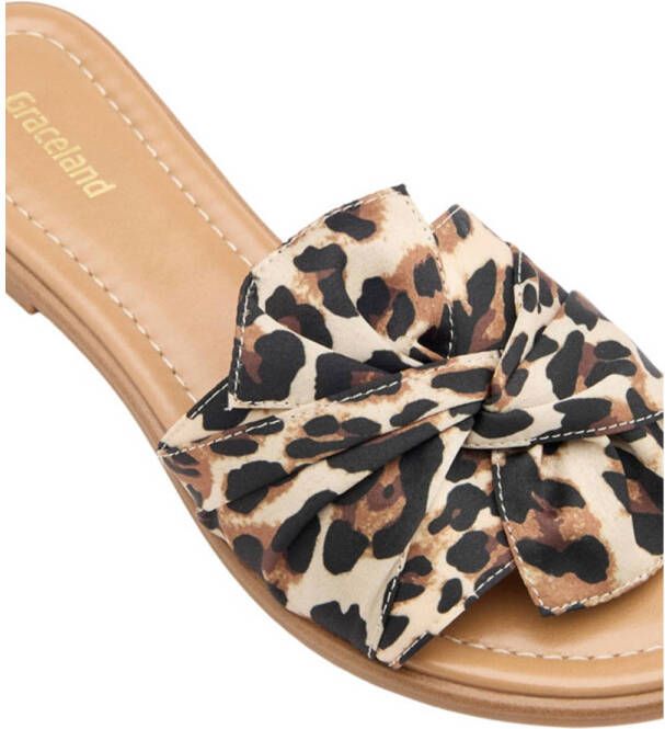 Graceland slippers met panterprint beige zwart