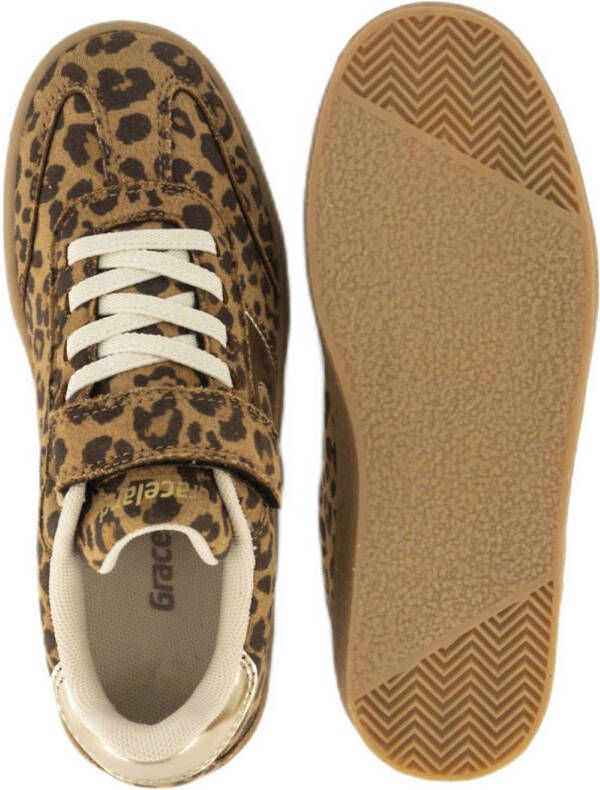 Graceland sneakers met panterprint cognac zwart