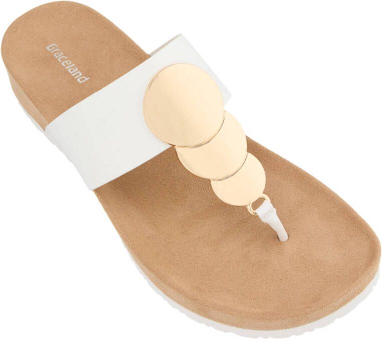 Graceland teenslippers wit goud