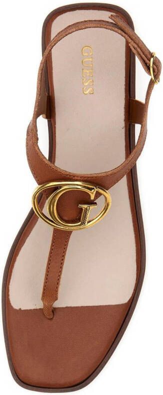 GUESS Miry leren sandalen G-logo cognac