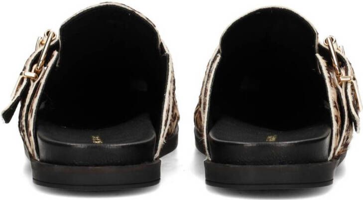 Haboob Amelie suède clogs met panterprint beige bruin