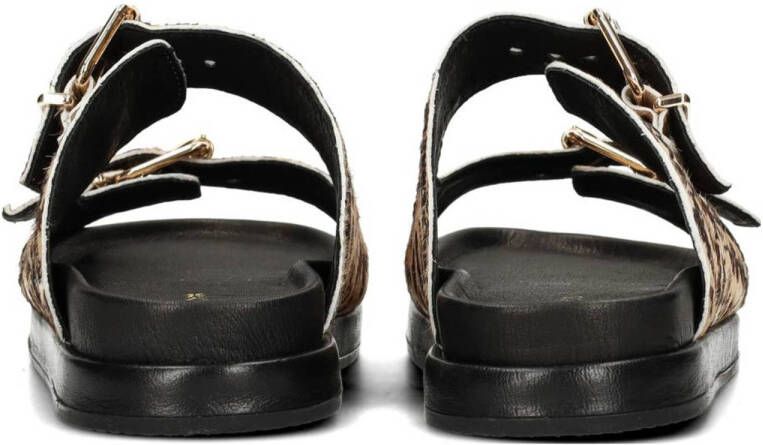 Haboob Elysee suède slippers met panterprint beige bruin