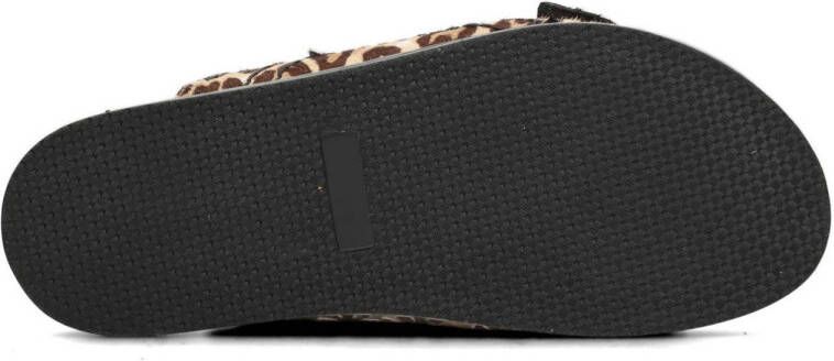 Haboob Elysee suède slippers met panterprint beige bruin
