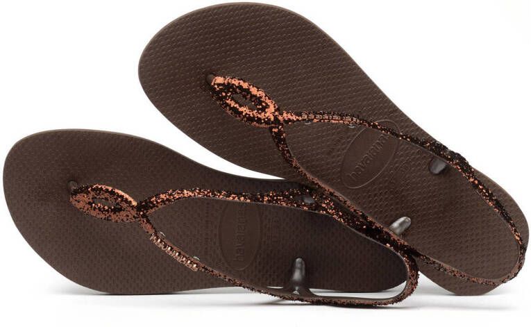 Havaianas Luna Premium II sandalen met glitters donkerbruin