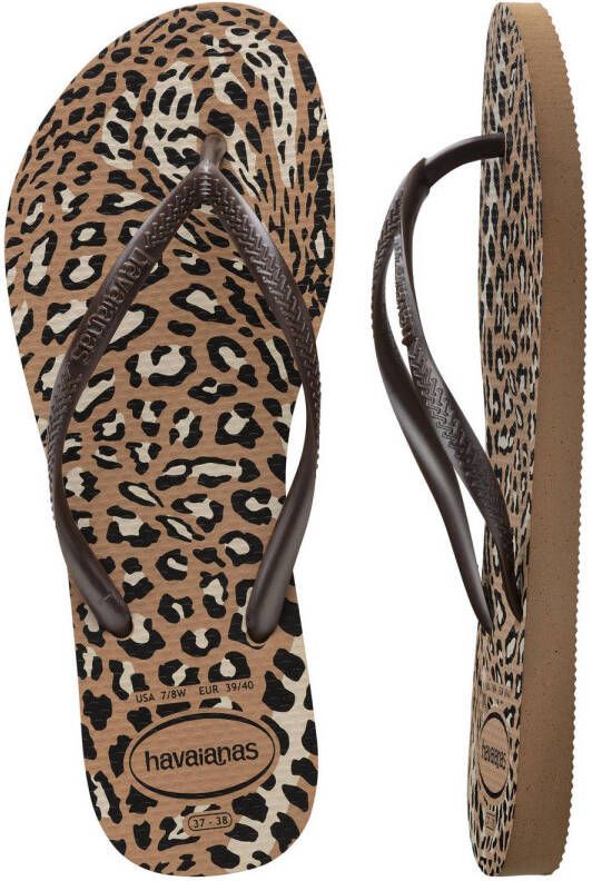 Havaianas Slim Animals teenslippers met panterprint bruin